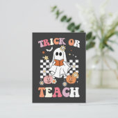 Groovy Trick of Leer Leraar Halloween Ghost Retr Uitnodiging Briefkaart (Staand voorkant)