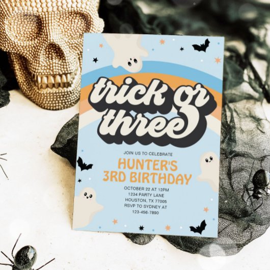 Groovy Trick of Three Boy 3rd Birthday Halloween Kaart