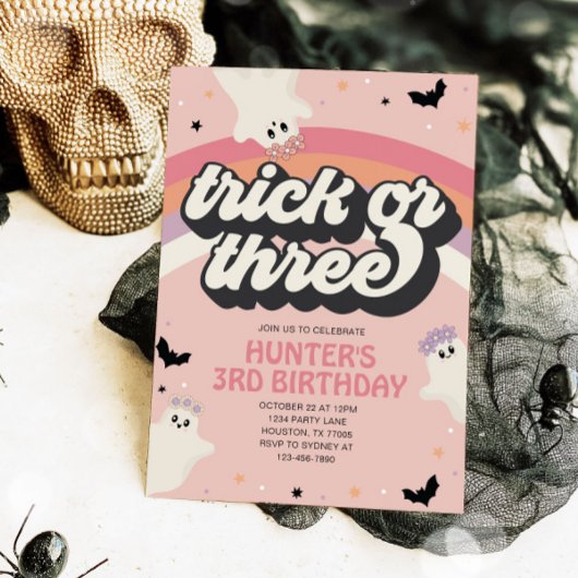 Groovy Trick or Three Meisje 3e verjaardag Hallowe Kaart