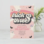 Groovy Trick or Three Meisje 3e verjaardag Hallowe Kaart (Staand voorkant)