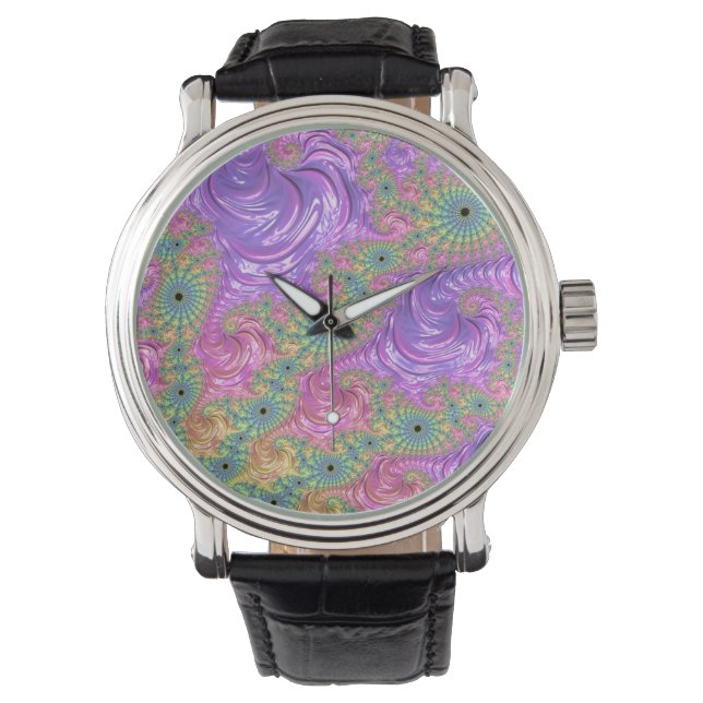 Groovy Trippy Boho Jewel Tone Regenboog Fractal Horloge (Voorkant)