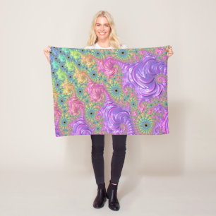 Groovy Trippy Boho Juweeltoon Regenboog Fractal Fleece Deken