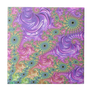 Groovy Trippy Boho Juweeltoon Regenboog Fractal Tegeltje