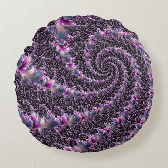 Groovy Trippy Funky Psychedelische Spiraal Fractal Rond Kussen (Voorkant)
