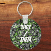 Groovy Trippy Grungy Funky Abstract Agender Pride Sleutelhanger (Voorkant)