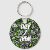 Groovy Trippy Grungy Funky Abstract Agender Pride Sleutelhanger (Achterkant)