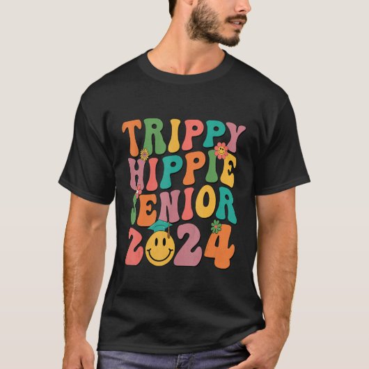 Groovy Trippy Hippie Senior 2024 Graduation Studen T-shirt (Voorkant)