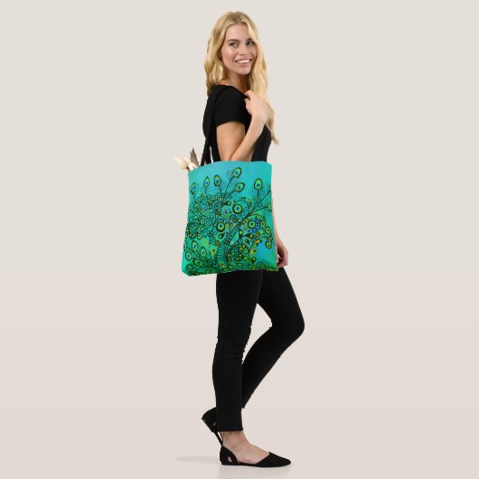 Groovy Trippy Peacock Feathers Tote Bag (Op model)