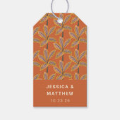 Groovy Tropische Palmboom Verbrand Oranje Bruiloft Cadeaulabel (Voorkant)