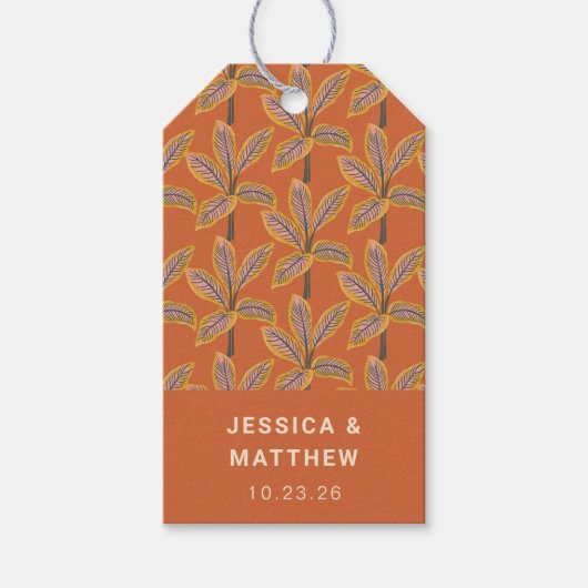 Groovy Tropische Palmboom Verbrand Oranje Bruiloft Cadeaulabel (Voorkant)