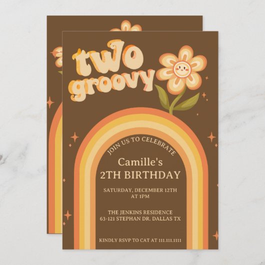 Groovy twee boho daisy regenboog verjaardag kaart (Voorkant / Achterkant)