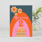 Groovy Twee Retro 2de Verjaardagsfeestje Kaart (Staand voorkant)