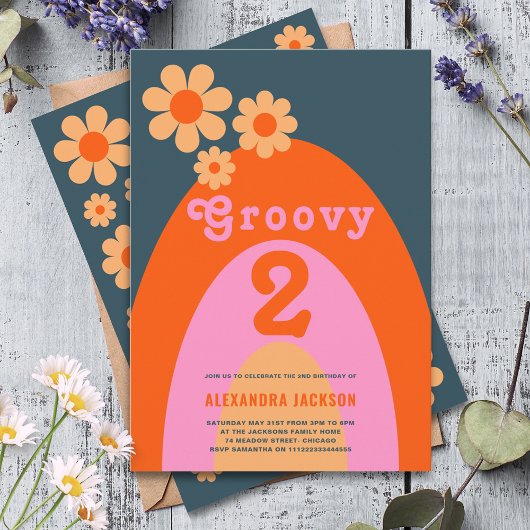 Groovy Twee Retro 2de Verjaardagsfeestje Kaart