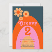 Groovy Twee Retro 2e Verjaardagsfeestje Kaart (Voorkant)