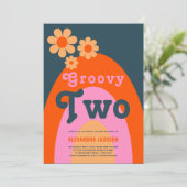 Groovy Twee Retro 2e Verjaardagsfeestje Kaart (Staand voorkant)