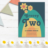 Groovy Twee Retro Daisy 2e Verjaardagsfeestje Uitnodiging Briefkaart