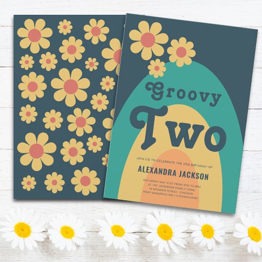 Groovy Twee Retro Daisy Verjaardagsfeestje Kaart