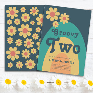 Groovy Twee Retro Madeliefjes Verjaardagsfeestje Kaart
