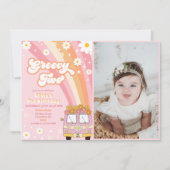 Groovy Twee Retro Regenboog 2e Verjaardag Foto Kaart (Voorkant)