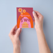 Groovy Twee Retro Regenboog Verjaardagsfeestbudget Flyer (Hand)