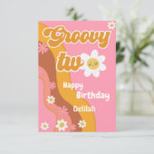 Groovy twee retro vintage tweede gelukkige verjaar kaart (Staand voorkant)