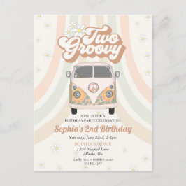 Groovy tweede verjaardag, 70s retro thema uitnodig briefkaart