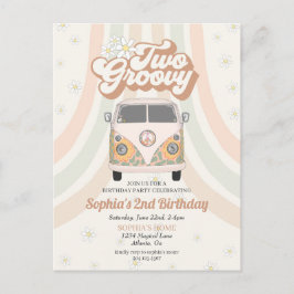 Groovy tweede verjaardag, 70s retro thema uitnodig briefkaart