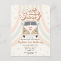 Groovy tweede verjaardag, 70s retro themauitnodigi