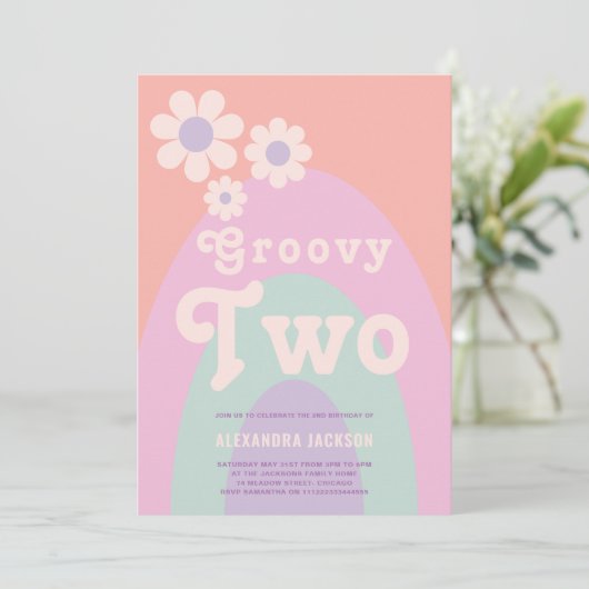 Groovy Two Daisy Arch 2e verjaardag Kaart (Staand voorkant)