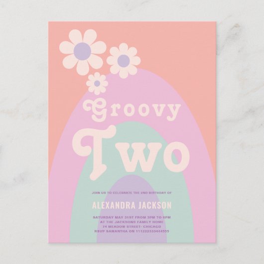 Groovy Two Daisy Arch 2e verjaardag Uitnodiging Briefkaart (Voorkant)