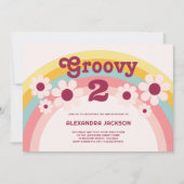 Groovy Two Daisy Rainbow 2e verjaardagsfeestje Kaart (Voorkant)
