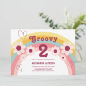 Groovy Two Daisy Rainbow 2e verjaardagsfeestje Kaart (Staand voorkant)