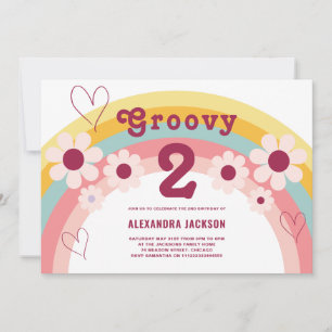 Groovy Two Daisy Rainbow 2e verjaardagsfeestje Kaart