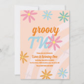 Groovy Two Floral First Birthday Retro Party Kaart (Voorkant)