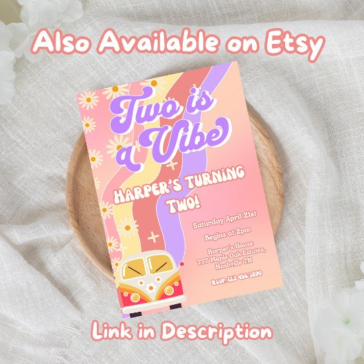 Groovy Two is een Vibe Retro 70s verjaardag Kaart