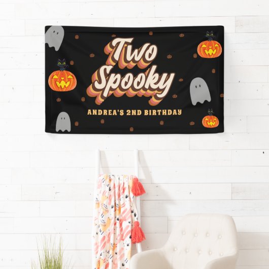 Groovy Two Spooky 2de verjaardag Halloween Retro 7 Spandoek (Insitu)