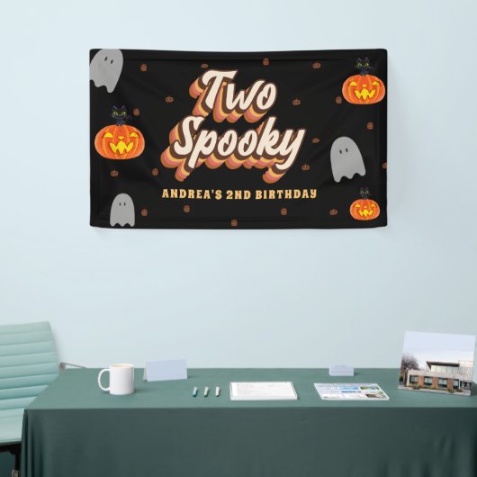 Groovy Two Spooky 2de verjaardag Halloween Retro 7 Spandoek (Beurs)