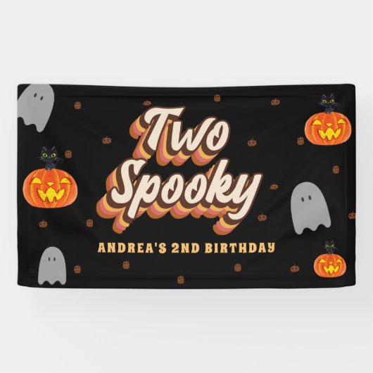 Groovy Two Spooky 2de verjaardag Halloween Retro 7 Spandoek (Horizontaal)