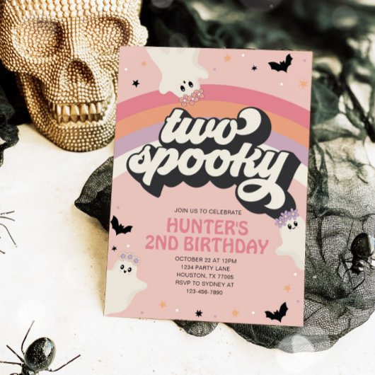 Groovy Two Spooky Girl 2e verjaardag Halloween Kaart