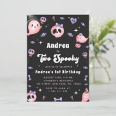 Groovy Two Spooky & Pink Ghost Girl 2e verjaardag Kaart (Staand voorkant)