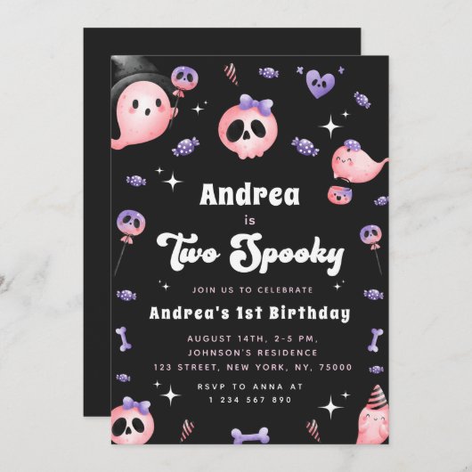 Groovy Two Spooky & Pink Ghost Girl 2e verjaardag Kaart (Voorkant / Achterkant)