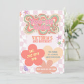 Groovy Two-tti Schatje, Retro Roze 2e Verjaardag Kaart (Staand voorkant)