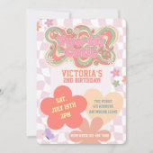 Groovy Two-tti Schatje, Retro Roze 2e Verjaardag Kaart (Voorkant)
