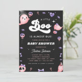 Groovy Typography & Pink Ghost Girl Baby shower Kaart (Staand voorkant)