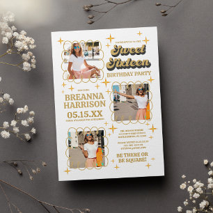 Groovy Typography Retro 70's Sweet Sixteen Kaart