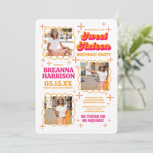 Groovy Typography Retro 70's Sweet Sixteen Kaart (Staand voorkant)