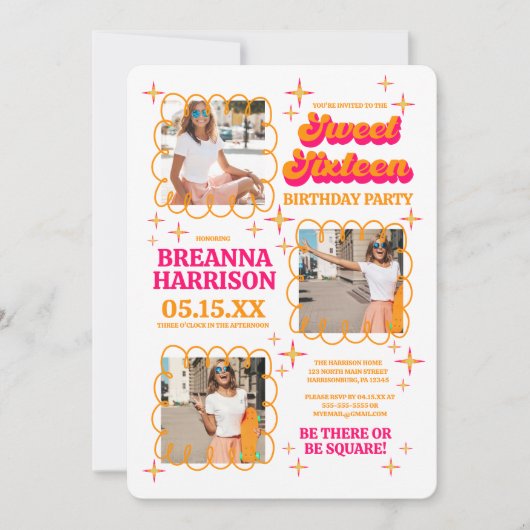 Groovy Typography Retro 70's Sweet Sixteen Kaart (Voorkant)