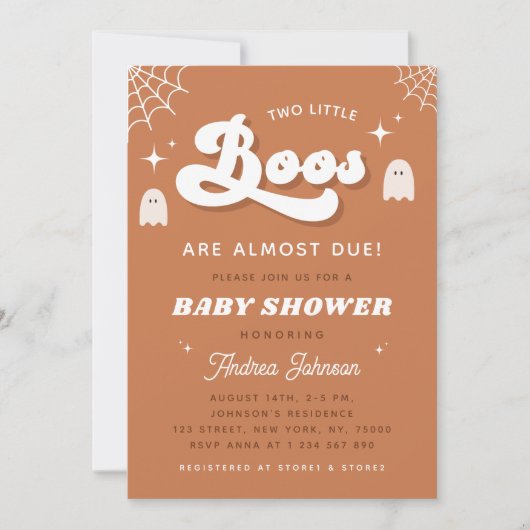 Groovy Typography Retro Ghost Twin Baby shower Kaart (Voorkant)
