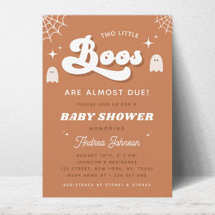 Groovy Typography Retro Ghost Twin Baby shower Kaart