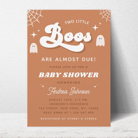 Groovy Typography Retro Ghost Twin Baby shower Kaart